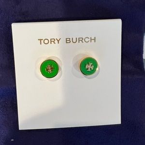 TORY BURCH GREEN ENAMEL EARRINGS